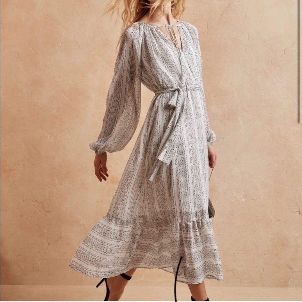 Banana Republic White Black Dot Sheer Chiffon Boho Midi Dress